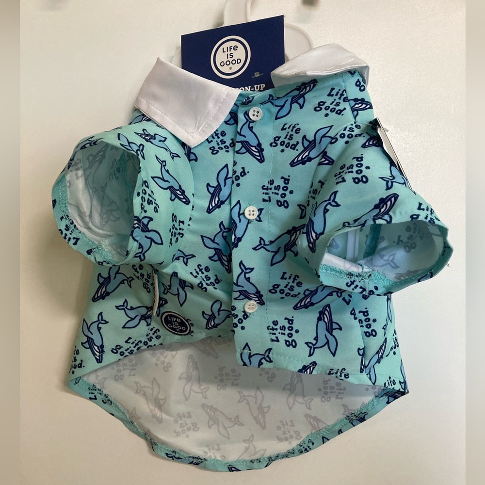NEW! Sz Small Life is Good Dog Button-Up Collar Whale Shirt. Dog Apparel.